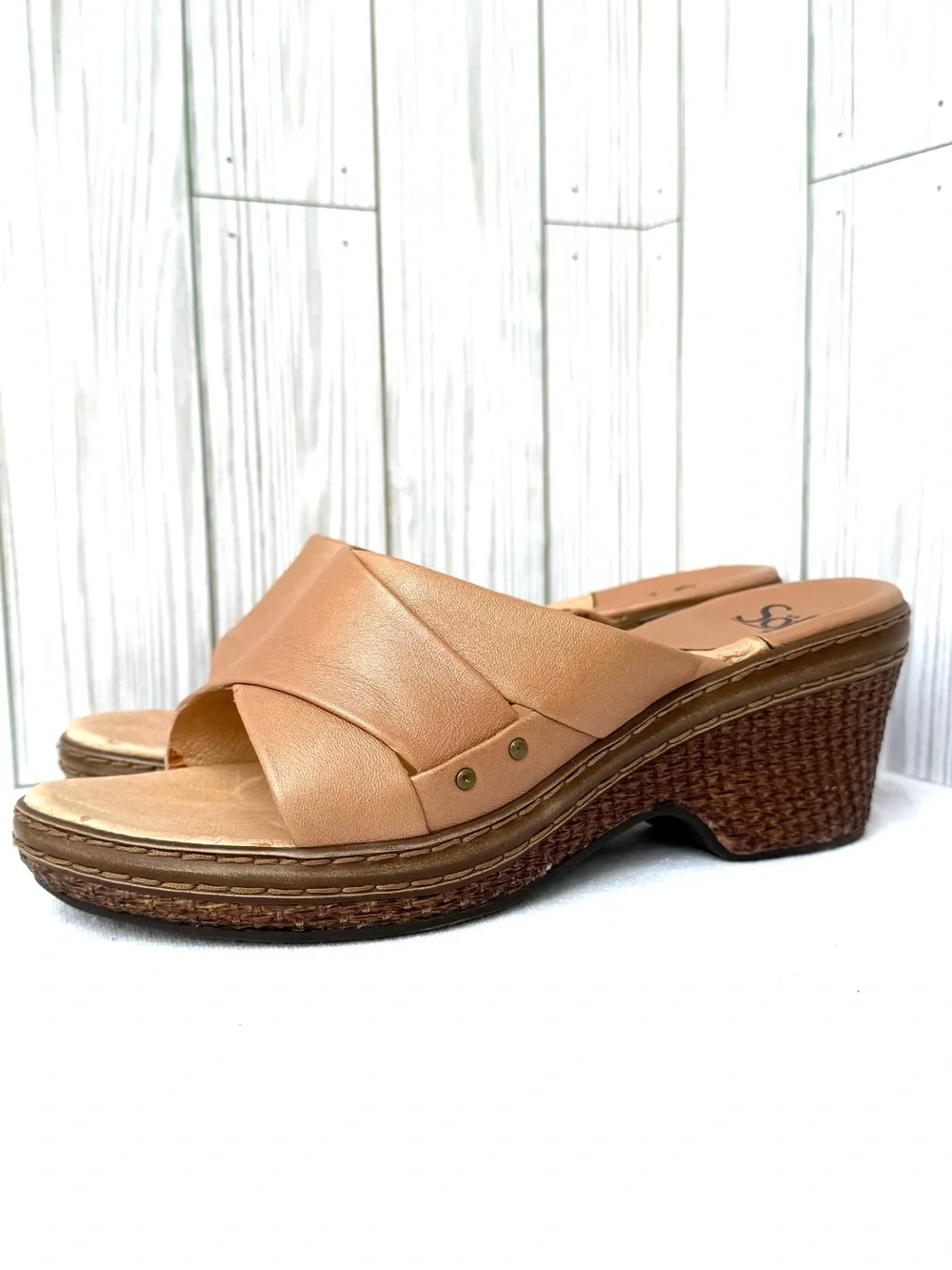 Sofft Tan Leather Wedge Sandals